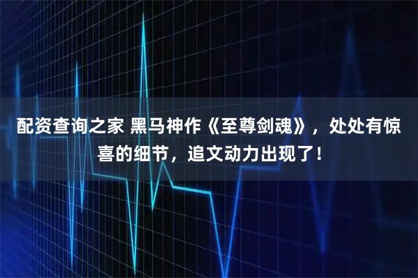 配资查询之家 黑马神作《至尊剑魂》，处处有惊喜的细节，追文动力出现了！